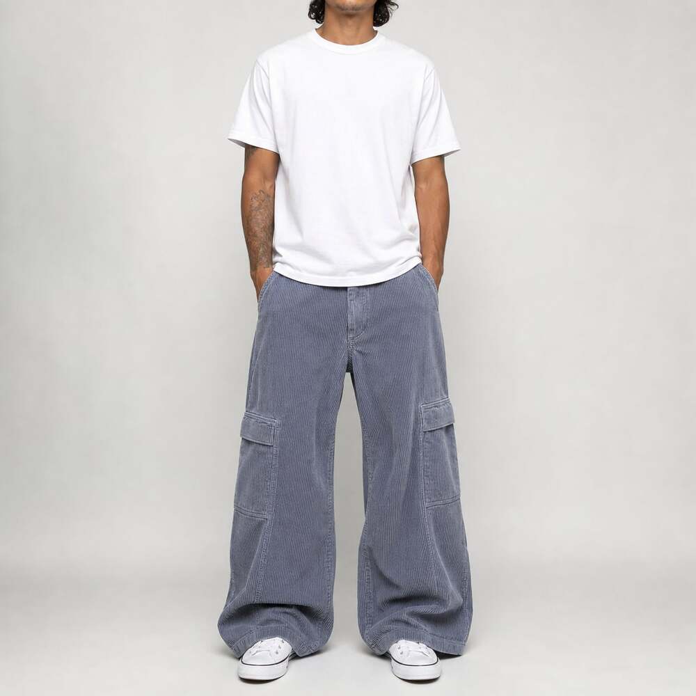 Urban Vintage Super Baggy Corduroy Cargo Pants in Blue-Grey Size 32